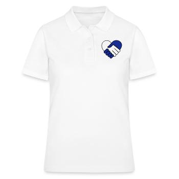 Main dans la main coeur bleu-incolore - Polo Femme - blanc - Devant - Ailine (174cm)