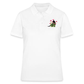 Frühlingsdesign - schwarze Katze im Blumenbeet - Frauen Polo Shirt - Weiß - Vorne - Ailine (174cm)