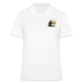 Chat satisfait avec de la bière - Polo Femme - blanc - Devant - Ailine (174cm)
