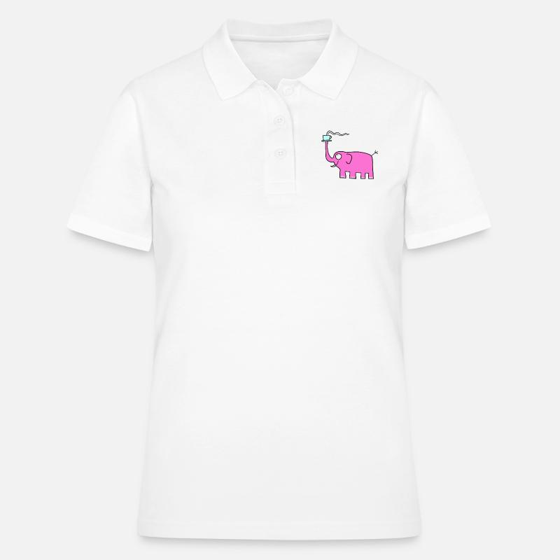 Rosa Elefant mit Kaffee - Frauen Polo Shirt - Weiß