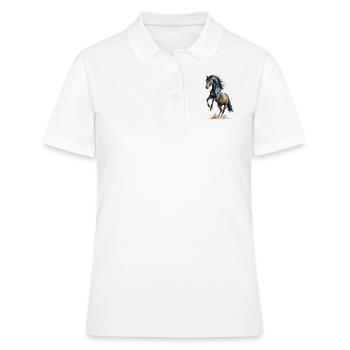 Majestueux étalon noir aquarelle - Polo Femme - blanc - Devant - Ailine (174cm)