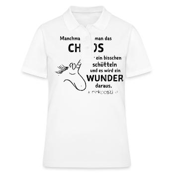 lustiger Spruch witzige Sprueche - Chaos schütteln - Frauen Polo Shirt - Weiß - Vorne - Ailine (174cm)