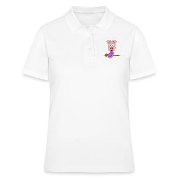 HEXE - SCHWEIN - HEXENBESEN - TIER - KIND - BABY - Frauen Polo Shirt - Weiß - Vorne - Ailine (174cm)