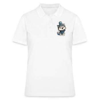 Loup mignon avec écharpe et chapeau à pompon. - Polo Femme - blanc - Devant - Ailine (174cm)