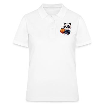 Panda mignon assis et tenant un ballon de basket - Polo Femme - blanc - Devant - Ailine (174cm)