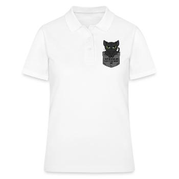 Poche poitrine chat noir Je n’apporte pas de malchance - Polo Femme - blanc - Devant - Ailine (174cm)