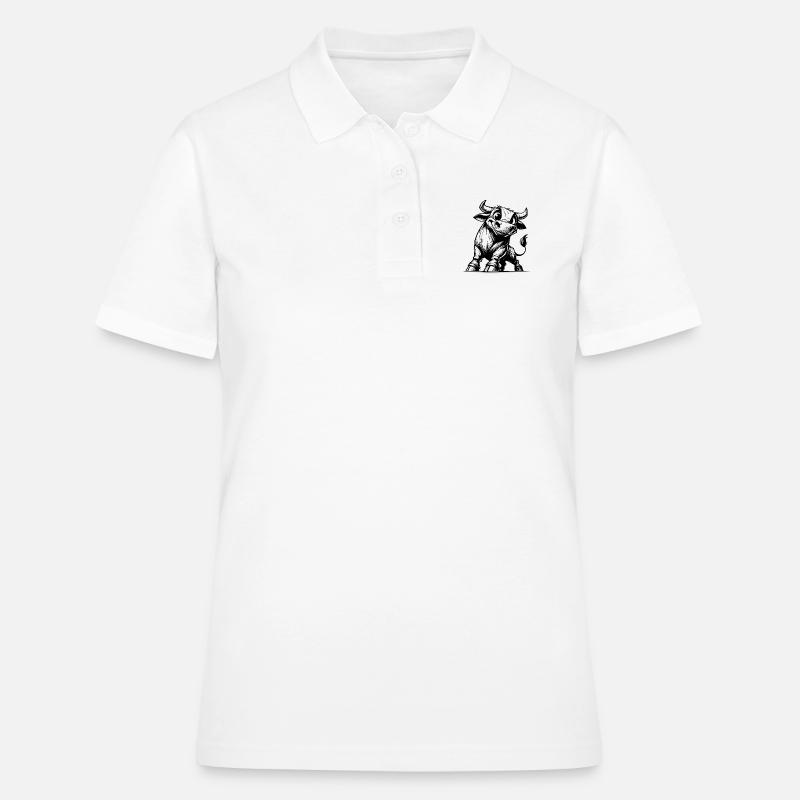 Dessin de taureau au crayon avec des cornes géantes - Polo Femme - blanc
