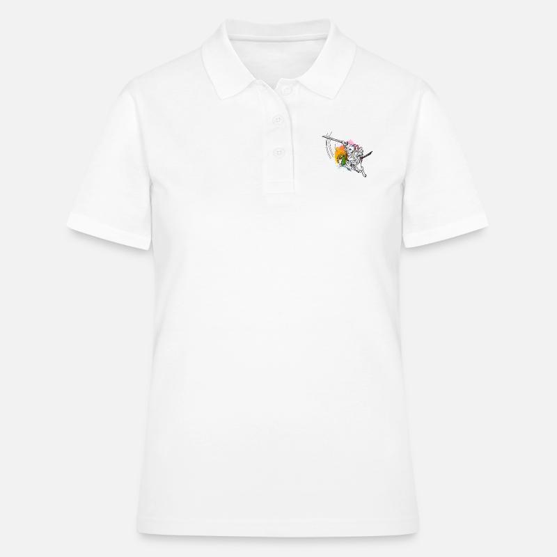 Chat samouraï mignon avec épée et poisson, couleurs - Polo Femme - blanc