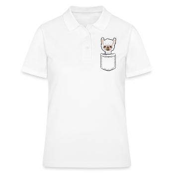 Mon lama dans la poche - Poche poitrine - Polo Femme - blanc - Devant - Ailine (174cm)