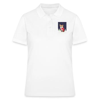 Corgi avec foulard de Noël rouge-blanc - Polo Femme - blanc - Devant - Ailine (174cm)