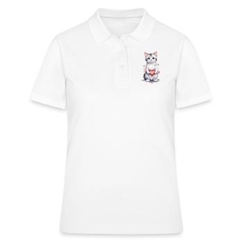 Feline Affection - Cat with Heart Watercolor - Women's Polo Shirt - white - Front - Ailine (174cm)