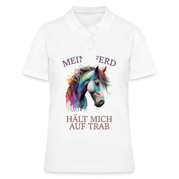 Mein Pferd hält mich auf Trab - Frauen Polo Shirt - Weiß - Vorne - Ailine (174cm)