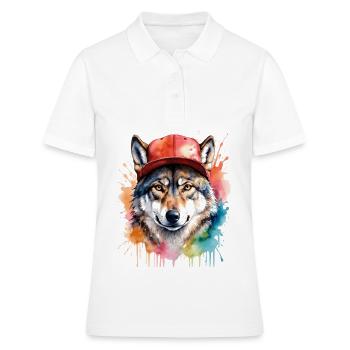 Wolf Snapback Cap Colorful Animal Design Print - Women's Polo Shirt - white - Front - Ailine (174cm)