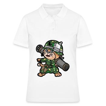 Katze mit Bazooka Panzerfaust Soldat Soldatin - Frauen Polo Shirt - Weiß - Vorne - Ailine (174cm)