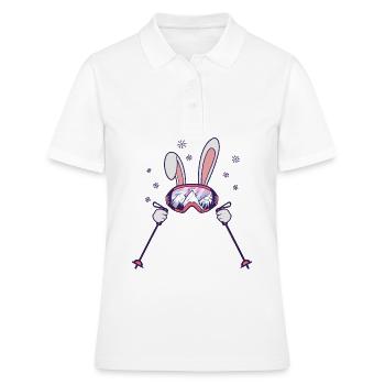 Lapin de ski avec bâtons de ski et lunettes de ski - Polo Femme - blanc - Devant - Ailine (174cm)