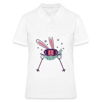 Lapin de ski avec bâtons de ski Lunettes de ski et écharpe - Polo Femme - blanc - Devant - Ailine (174cm)
