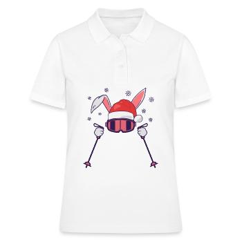Lapin de ski Lapin de ski avec chapeau de Père Noël et bâtons de ski - Polo Femme - blanc - Devant - Ailine (174cm)