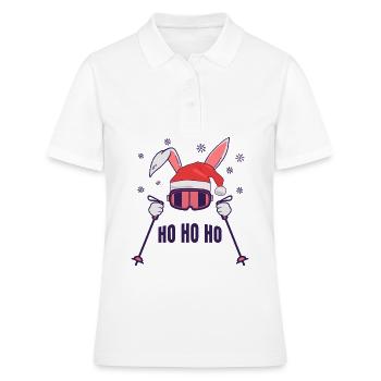 Lapin de ski Lapin de ski avec chapeau de Père Noël et bâtons de ski - Polo Femme - blanc - Devant - Ailine (174cm)