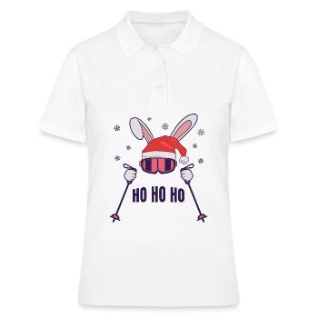 Lapin de ski Lapin de ski avec chapeau de Père Noël et bâtons de ski - Polo Femme - blanc - Devant - Ailine (174cm)