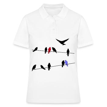 Vogel schwarze Zugvögel auf einer Stromleitung - Frauen Polo Shirt - Weiß - Vorne - Ailine (174cm)