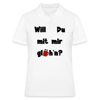 Willst Du mit mir glühn? - Frauen Polo Shirt - Weiß - Vorne - Ailine (174cm)