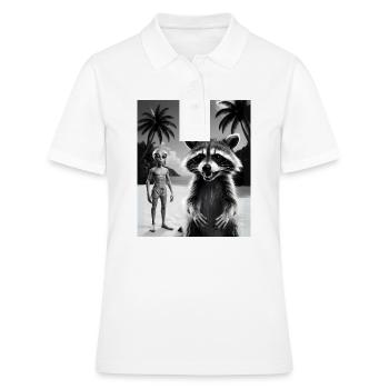 Waschbär macht ein Selfie am Strand mit Alien - Frauen Polo Shirt - Weiß - Vorne - Ailine (174cm)