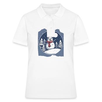 Frostiges Wunderland Schneemann Verschneite Winternacht Szene - Frauen Polo Shirt - Weiß - Vorne - Ailine (174cm)