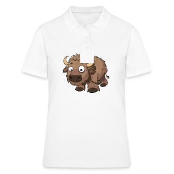 Personnage de dessin animé de bison ludique - Polo Femme - blanc - Devant - Ailine (174cm)