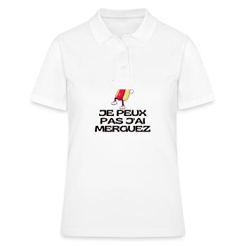 "T-shirt "Je peux pas j'ai merguez" - Polo Femme - blanc - Devant - Ailine (174cm)
