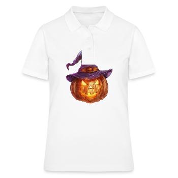 Unheimliche Kürbislaterne mit Hexenhut - Frauen Polo Shirt - Weiß - Vorne - Ailine (174cm)