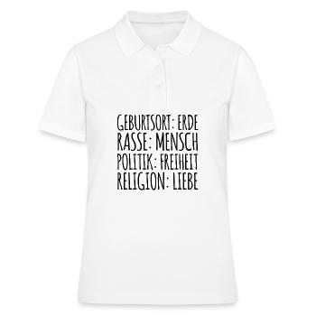 Lieu de naissance: Terre, Race: Don humain - Polo Femme - blanc - Devant - Ailine (174cm)