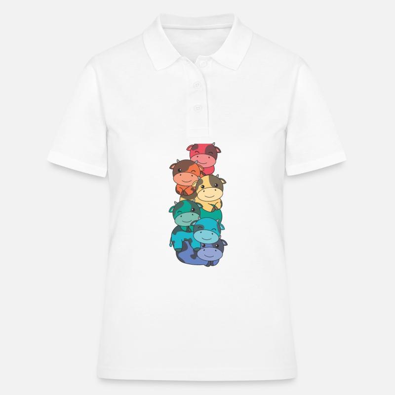 Rainbow Flag Pride LGBTQ Mignon Cow Stack - Polo Femme - blanc