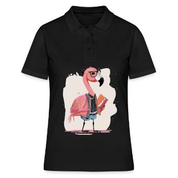Fashion Forward: Extravaganter Flamingo-Designer - Frauen Polo Shirt - Schwarz - Vorne - Ailine (174cm)