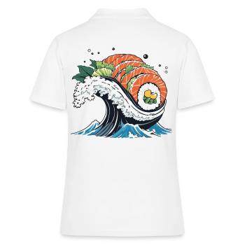Ukiyo-E Sushi Wave Aesthetic Design - Women's Polo Shirt - white - Back - Ailine (174cm)
