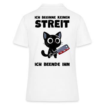 Katze mit Messer – Ich beende jeden Streit - Frauen Polo Shirt - Weiß - Hinten - Ailine (174cm)