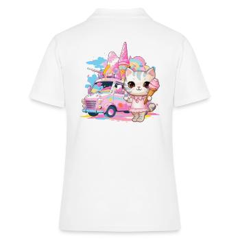 Katze Kätzchen-Mädchen Eisdielen Dessert-Eiscreme - Frauen Polo Shirt - Weiß - Hinten - Ailine (174cm)