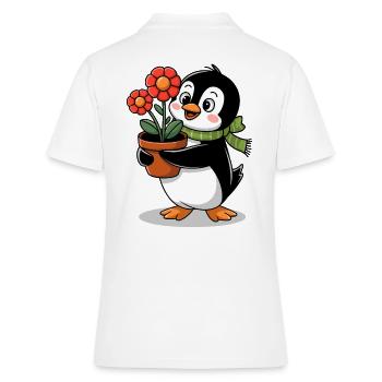Pingouin avec pot de fleurs dans le jardin pour jardinier - Polo Femme - blanc - Dos - Ailine (174cm)