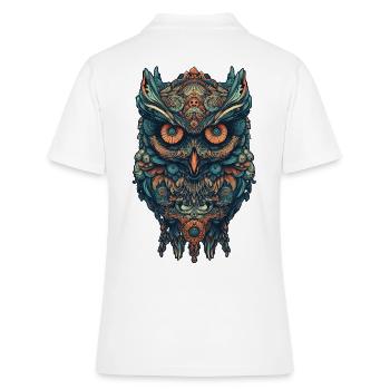 Mythique hibou bohème aux motifs surréalistes - Polo Femme - blanc - Dos - Ailine (174cm)