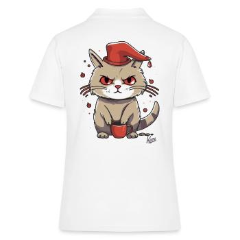 Kaffee Katze mit Hut: Die Morgenmuffel Mieze - Frauen Polo Shirt - Weiß - Hinten - Ailine (174cm)