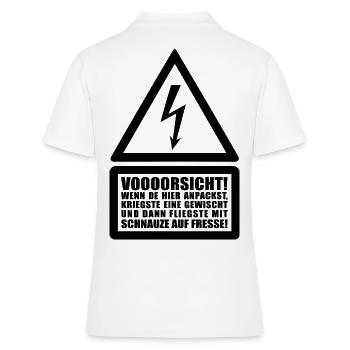 Voooorsicht ! Menschenrechte Achtung Warnung Strom - Frauen Polo Shirt - Weiß - Hinten - Ailine (174cm)