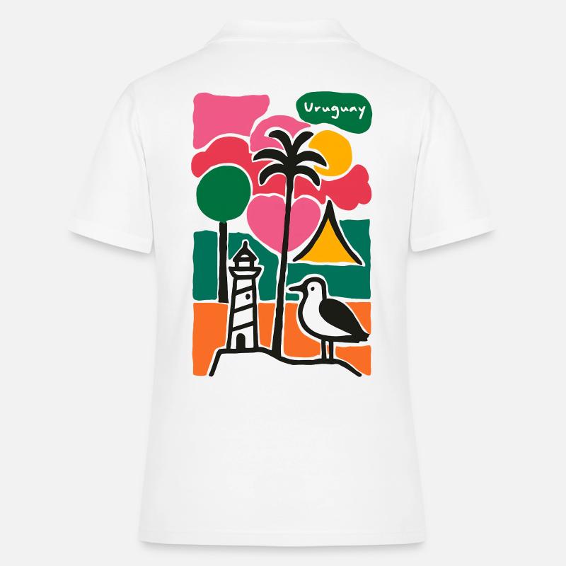 Beach Palm Trees Lighthouse Sunset - Women's Polo Shirt - white