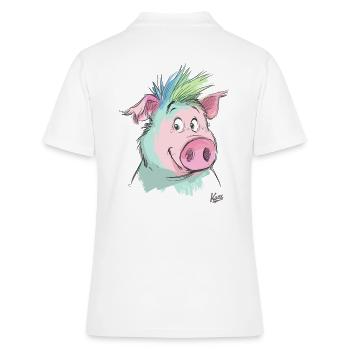 Freundliches Schwein - Frauen Polo Shirt - Weiß - Hinten - Ailine (174cm)