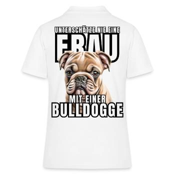 Ne sous-estimez JAMAIS une femme avec un chien bouledogue chien - Polo Femme - blanc - Dos - Ailine (174cm)