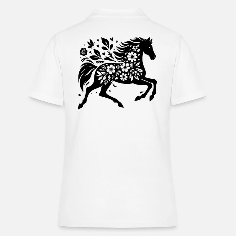 Fleurs De Silhouette De Cheval - Polo Femme - blanc