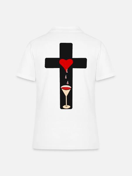 Croix du Christ sang horreur Halloween Goth occulte - Polo Femme - blanc