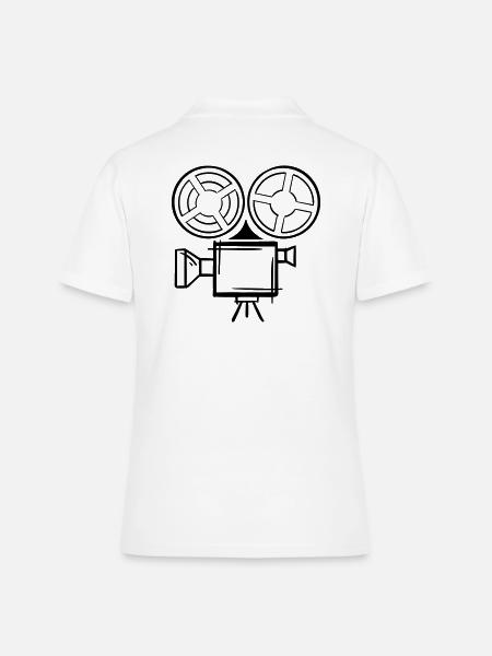 Dessin de l’appareil photo argentique. Marqué à la main. Cinéaste - Polo Femme - blanc