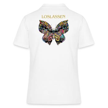 magic butterfly LOSLASSEN - Frauen Polo Shirt - Weiß - Hinten - Ailine (174cm)