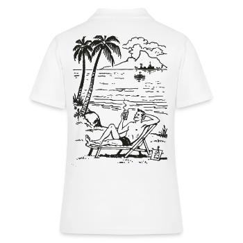 Plage Palmiers du soir Silhouette de la mer - Polo Femme - blanc - Dos - Ailine (174cm)