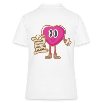 Mascotte vintage amour et tolérance - Polo Femme - blanc - Dos - Ailine (174cm)