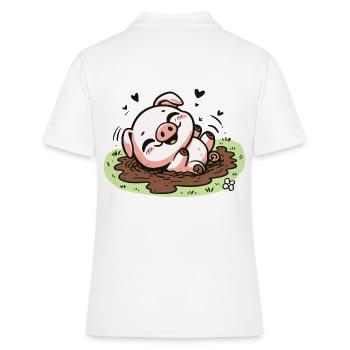 Niedliches Schweinchen im Schlamm - Frauen Polo Shirt - Weiß - Hinten - Ailine (174cm)